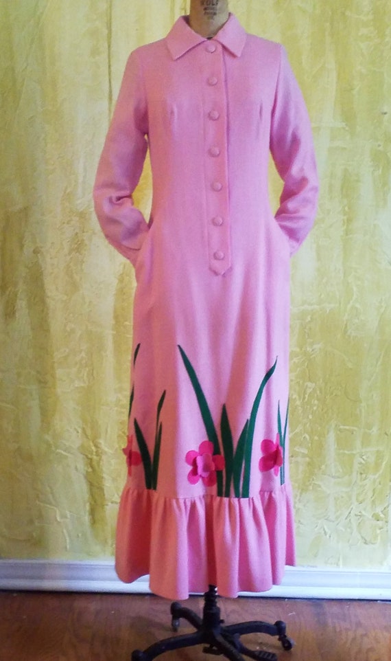 Vintage Pink Maxi Shirtdress Retro Novelty - image 2