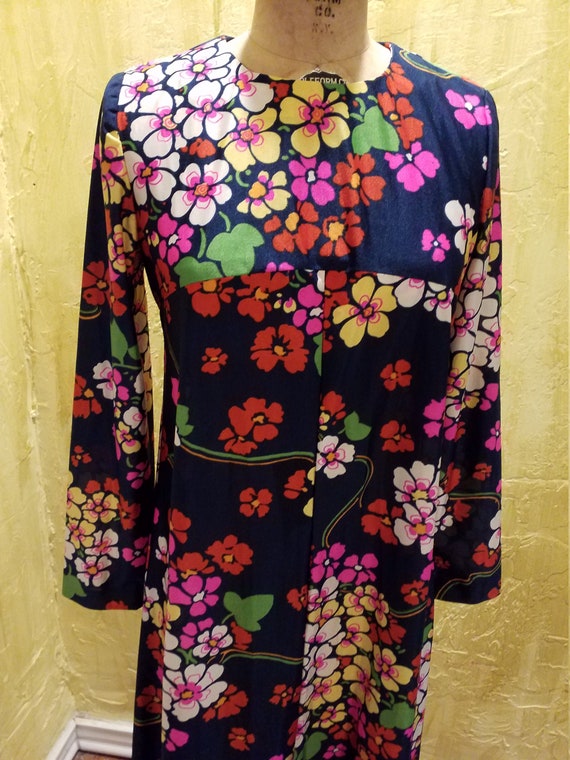 Vintage Psychedelic Floral Nylon Maxi Gown