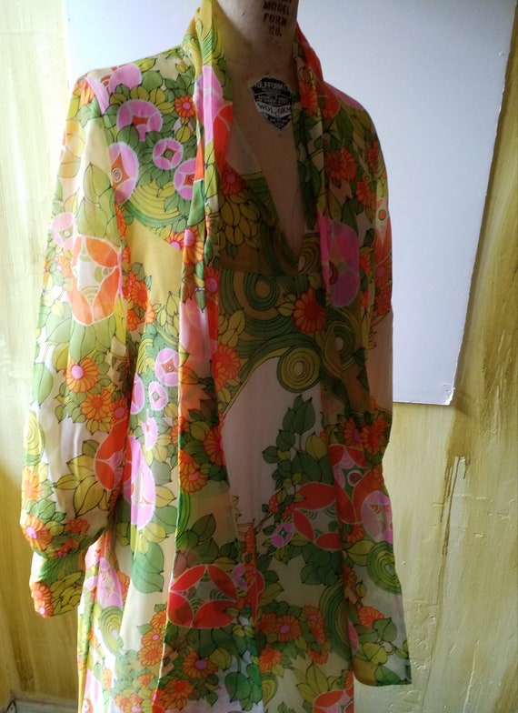 Retro Psychedelic Floral Silk Chiffon Maxi Dress … - image 6