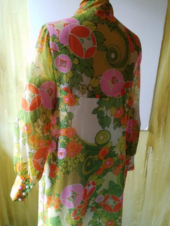 Retro Psychedelic Floral Silk Chiffon Maxi Dress … - image 5