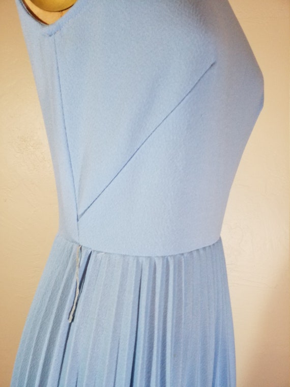 Vintage 60s MOD Pleated Maxi Dress Blue - image 5