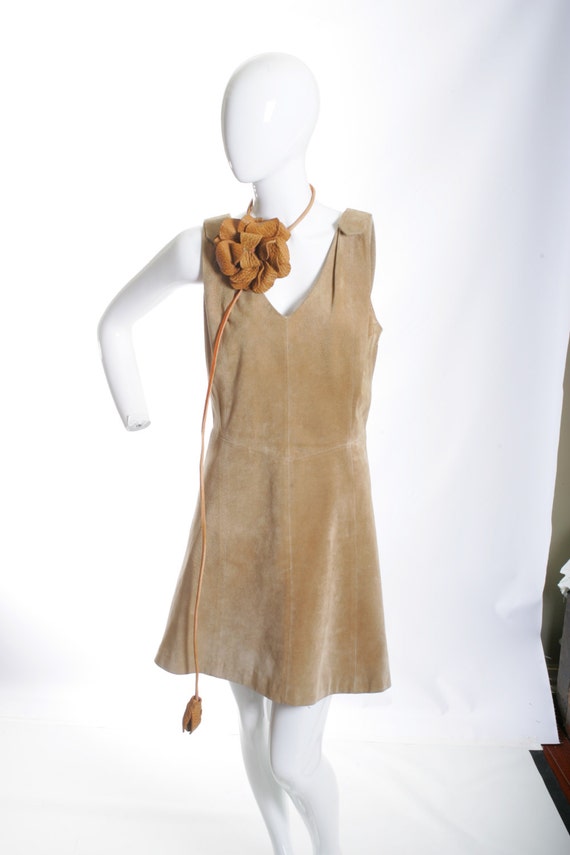 70s Boho Chic Suede Vintage Mini Dress - image 1