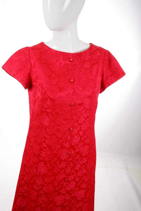Vintage Red Jacquard Maxi Flared Column Dress - image 1
