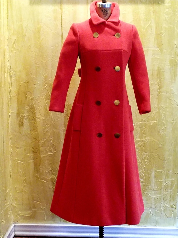 Vintage Wool Princess Maxi Full Length Coat Orange - image 5