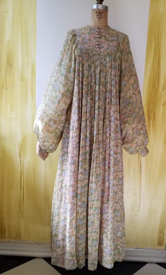 Vintage 70s Bohemian Cotton Maxi Floral Dress