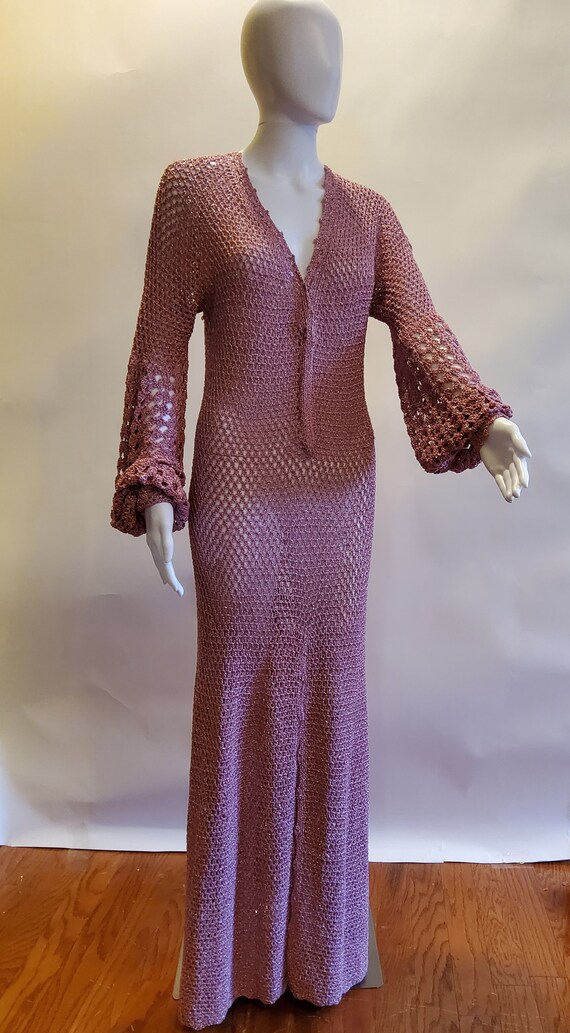 I MAGNIN vintage 1970s crochet maxi dress, Rebecca white cotton lace boho wedding dress