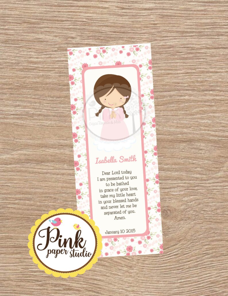 Baptism Favor Cards \u2022 Bookmark Baptism Angel Girl \u2022 Recuerdo de Bautizo Ni\u00f1a Set of 12 Cards