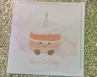Cute Jellycat Inspired Birthday Card | Kawaii Cake Birthday Card | Personalised Birthday Card | Cute Birthday Card for Friend Child Sister |