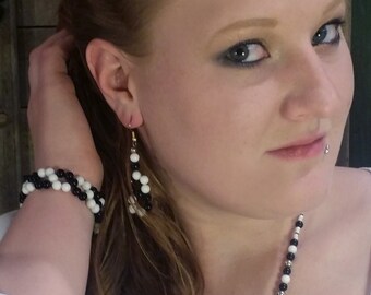 Black and White Heart Weaved Necklace set