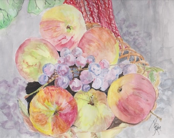 Apples and Grapes- An original painting Still Life.
