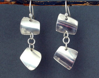 Silver Dangle Earrings - Curves of Silver - Unique - Designer - Artisan