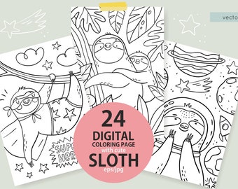 Download Sloth Coloring Etsy