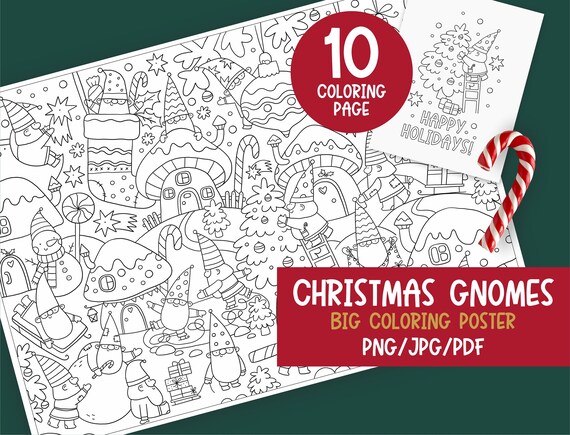 Printable Christmas DIGITAL Coloring Pages/ Christmas Gnomes