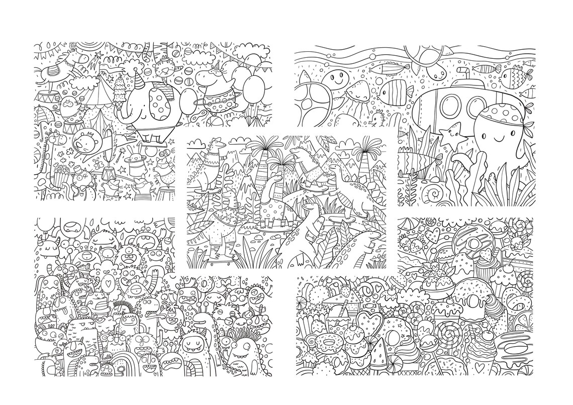 5 DIGITAL Big Coloring Poster. Coloring Paper. Doodle Coloring | Etsy