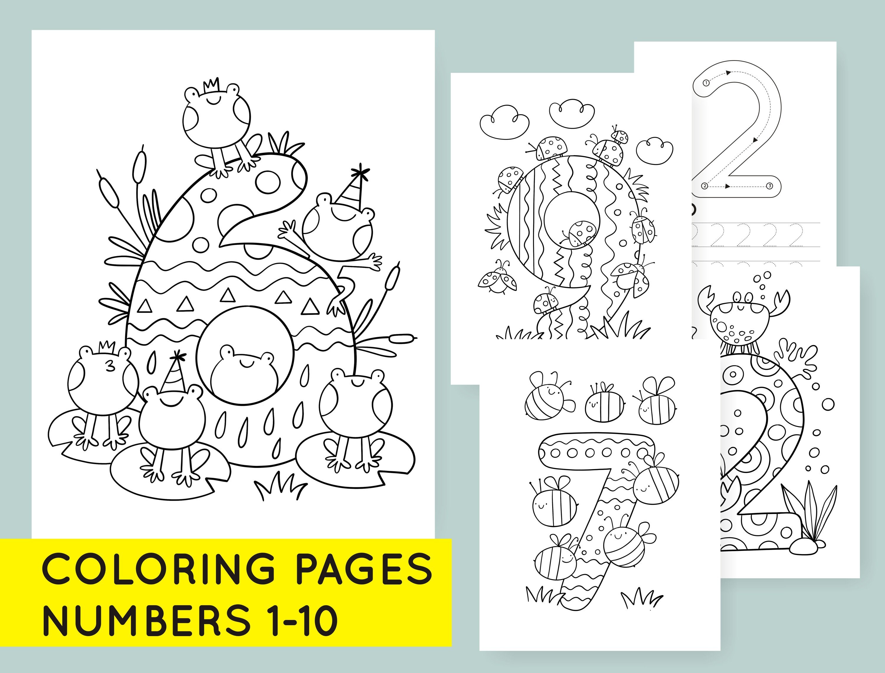 Printable Animal Number Coloring Pages Numbers 1-10! Number Printables. Numbers Coloring Book. Printable Coloring Pages. Baby First Numbers