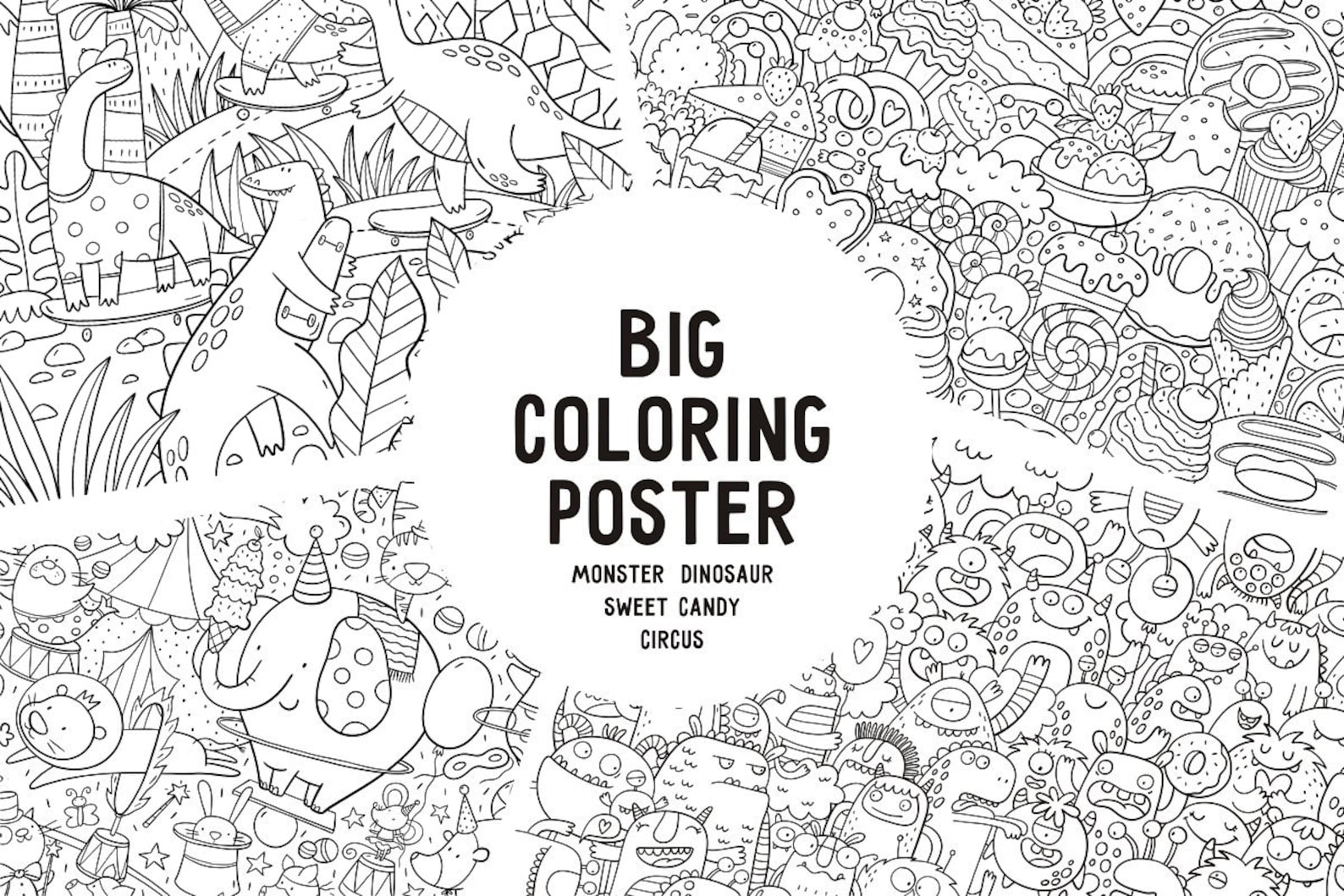 5 DIGITAL Big coloring poster. Coloring paper. Doodle coloring Etsy