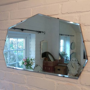 Vintage 1940&#39;s art deco wall mirror with bevelled edge glass