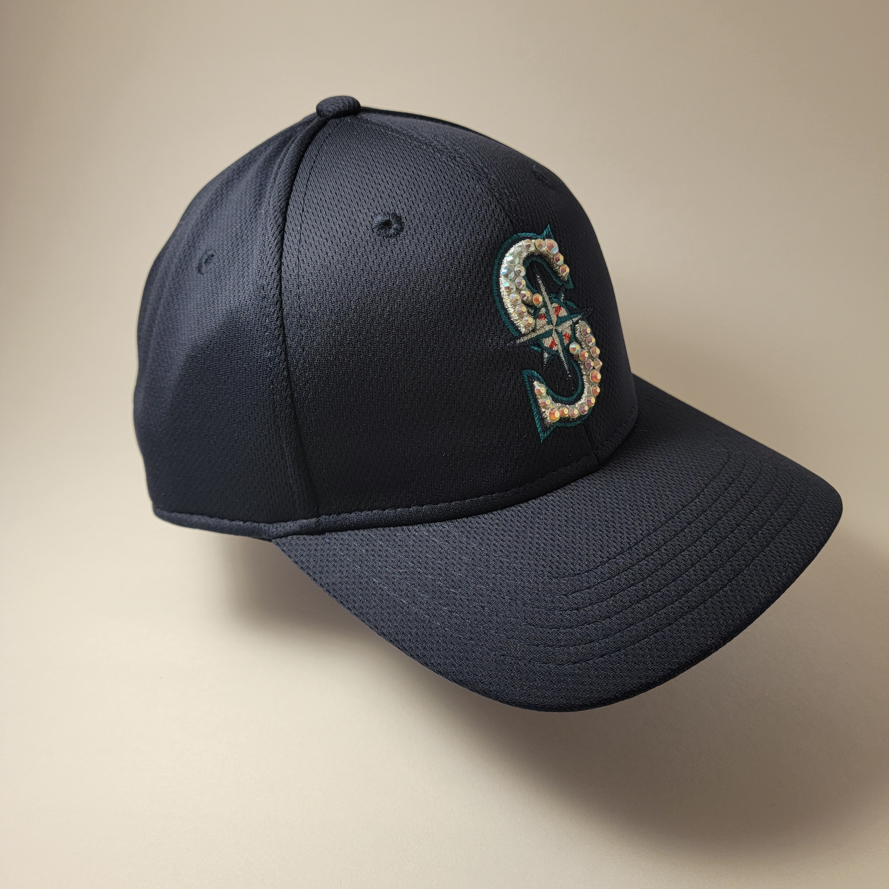 Seattle Mariners MLB 47s Cooperstown Collection Sequin Bling Sparkle Cap Hat Bling Crystal Seattle Mariners Trident Royal Blue Adjustable  main image 3