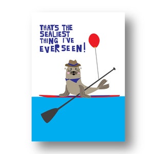 Cartão de aniversário de foca de stand up paddle