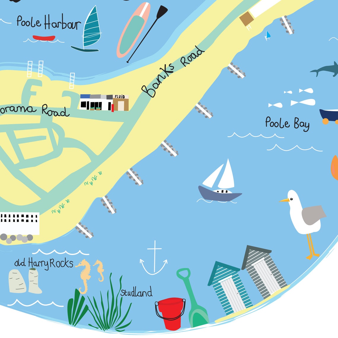 Sandbanks Map Illustration Print Poole Dorset Seaside Print Etsy UK Sandbanks Map Illustration Print Poole Dorset Seaside Print Etsy UK