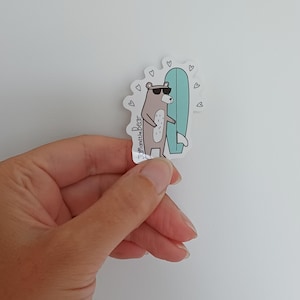 Surfing Bear with Surfboard, Beach, Surf, Skateboard, Adventure, Retro, Gift, Ocean, surf sticker