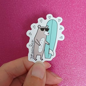 Surfing Bear with Surfboard, Beach, Surf, Skateboard, Adventure, Retro, Gift, Ocean, surf sticker