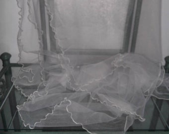 Fluted Tulle Bridal Wrap, Sash, Shawl, 210 cm long x 92 cm wide