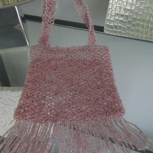 Pink Bead Woven Evening Bag, Dusty Pink Glass Beading