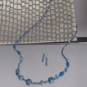 Aqua Turquoise Blue Bead and Crystal Necklace and Earring Set