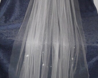 Velo nupcial con cuentas de cristal, 111 cm de largo