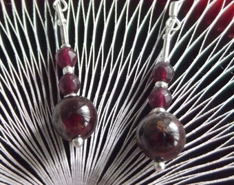 Garnet Gemstone Earrings, pierced hook style