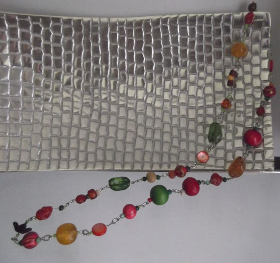 Multi Coloured Chain Link Necklace, Long Length - Etsy