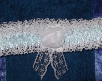 Aqua Blue Satin and Lace Bridal Garter