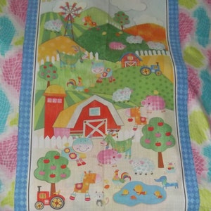 Cotton Nursery Cot Quilt Panel, Farm Yard Scene