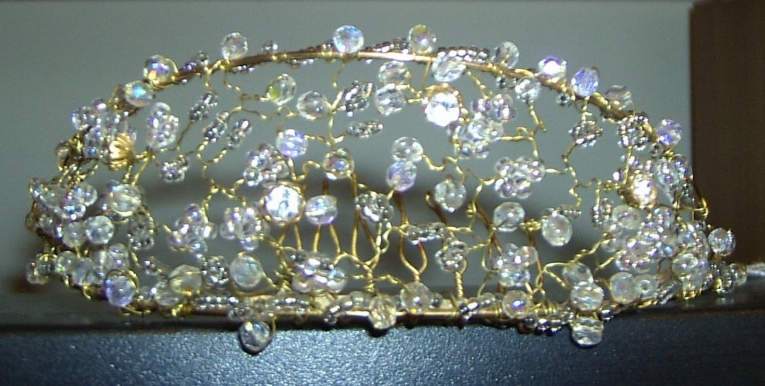 Handcrafted Crystal Twisted Wire Tiara, Available in Gold or 
