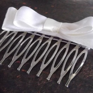 White Satin Bow Hair Comb