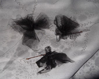 Set of 3 Black Tulle Flower Hairpins