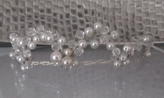 Handcrafted Pearl and Crystal Tiara, Available in Silk White  display picture 1