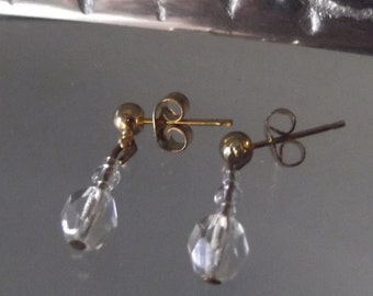Crystal Drop Earrings,  Gold or Silver Ball Stud