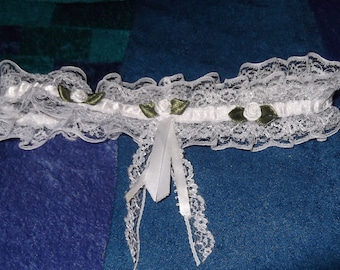 White Ribbon Roses Bridal Garter