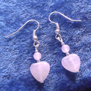 Rose Quartz Gemstone Heart Earrings, Short Length