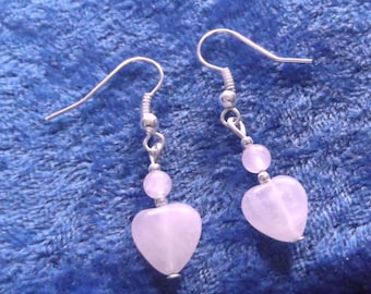 Rose Quartz Gemstone Heart Earrings, Short Length
