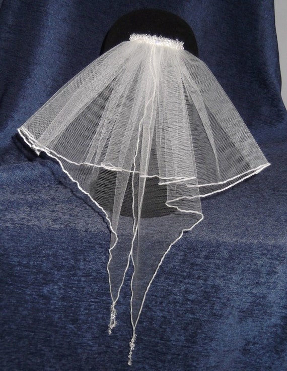 Crystal Beaded Tulle Ruffle Bridal Veil, 49 Cm Length - Etsy display picture 1