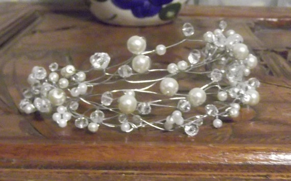 Handcrafted Pearl and Crystal Wirework Tiara, Available in  display picture 3