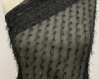 Retales de tela de gasa con borlas negras, 145 cm de ancho