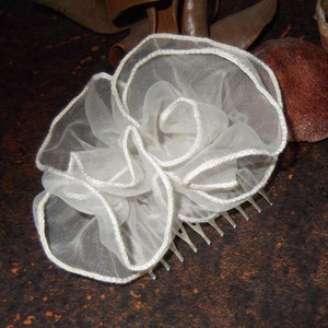 Silk Organza Roses Hair Comb, Silver Comb
