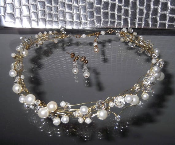 Crystal and Pearl Choker Necklace and 