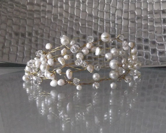 Freshwater Pearl and Crystal Tiara, Available in White or 