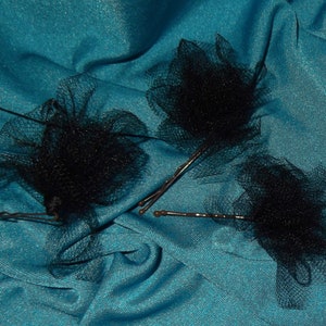 Set de 3 horquillas de flor de rosa de tul negro