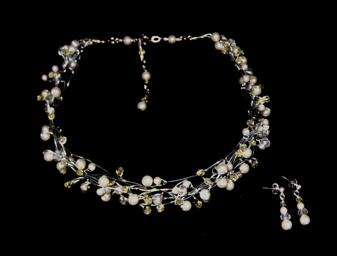 Crystal and Pearl Necklace and Earring Set Bridal and Evening Etsy